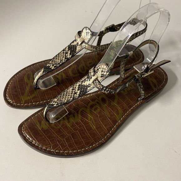 Sam Edelman Geena T Strap Flat Sandal Snake Python Thong Ankle Strap Lea… - Picture 3 of 7